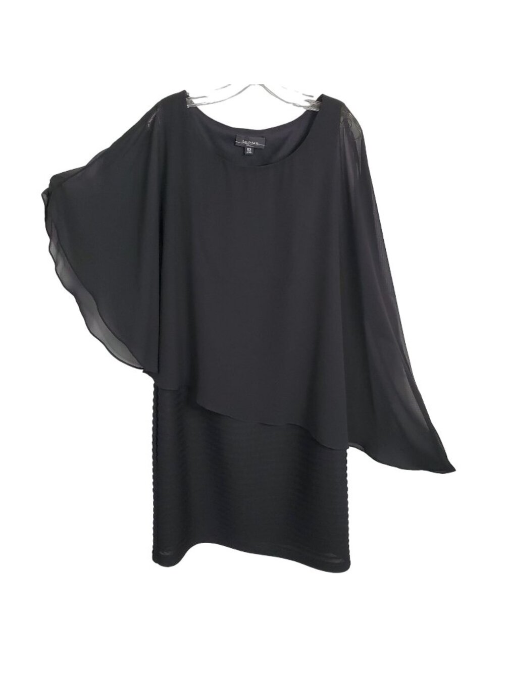 R&M Richards Size 14W Dress Chiffon Asymmetric Cape Modest Ribbed Skirt Black
